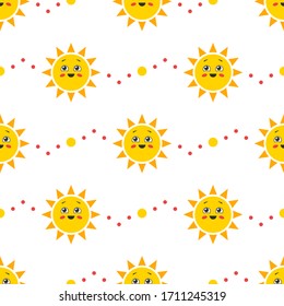 Seamless pattern with cute sun character. Vector illustration