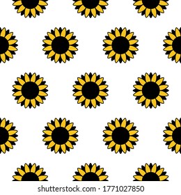 Seamless pattern cute Sunflowers isolated on white background. Simple small sun flowers print.