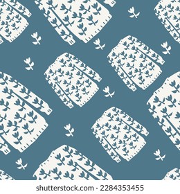 Seamless pattern cute sweater winter illustration blue background