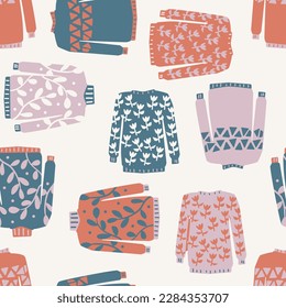 Seamless pattern cute sweater winter illustration white background