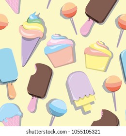 Seamless pattern with cute sweets. Vector illustration.