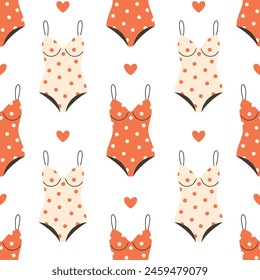 Seamless pattern with cute swimwear in retro style. Hello summer, swimming, beach time. Vector illustration in flat style