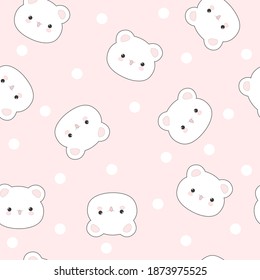 Seamless pattern cute teddy bear. Cartoon wild animal design vector illustration isolated on pink background