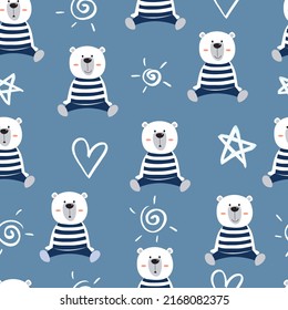 Seamless pattern cute teddy bear with ornament