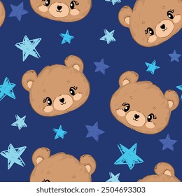 Seamless pattern with cute Teddy Bear vector, Kids trend print