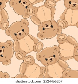 Seamless pattern with cute Teddy Bear vector, Kids trend print