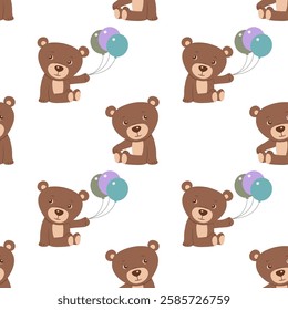 Seamless pattern with cute teddy bear. Character for children. Cute animal for a postcard. Design for background, baby room decoration and print. Cartoon vector illustration