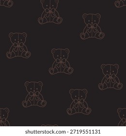 Patrón sin fisuras con lindos osos de peluche y arcos. Fondo de patrón de gráficos de Vector sobre negro 