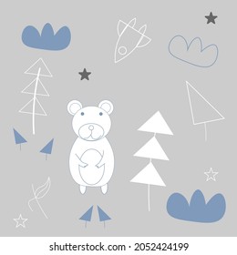 Seamless pattern with cute teddy bears.Hand draws.Animal background.Vector illustration.