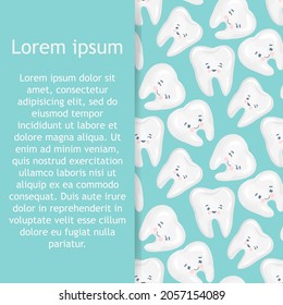 Seamless pattern with cute teeth on blue background - for kid dental design. Vector illustration