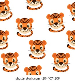 Seamless pattern with cute tiger face for wallpaper.