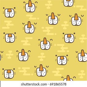 Seamless pattern, cute tiger face cartoon on yellow background illustration vector.