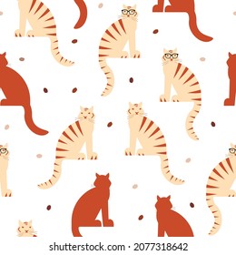 Seamless pattern with cute tiger. Funny exotic animals texture. Flat style tropical illustration for kids design, wallpaper, wrapping paper, textile, package design.