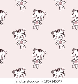 Seamless pattern with cute tiger and pawprint. Vector 