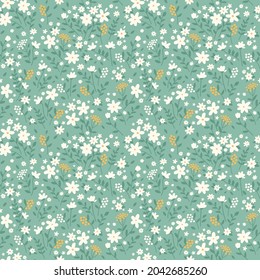 seamless pattern with cute tiny flowers. retro design. flat hand drawn illustration, nature inspired vintage background.