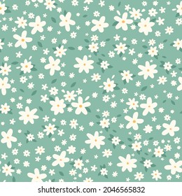 seamless pattern with cute tiny flowers. retro design. flat hand drawn illustration, nature inspired vintage background.