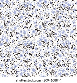 seamless pattern with cute tiny flowers. retro design. flat hand drawn vector illustration, nature inspired vintage background. Print for fabric, paper, card, stationery