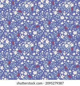 seamless pattern with cute tiny flowers. retro design. flat hand drawn vector illustration, nature inspired vintage background. Print for fabric, paper, card, stationery