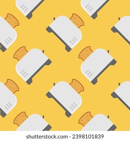 seamless pattern with cute toaster and toast cartoon style. Home appliances theme toaster cartoon seamless pattern background.