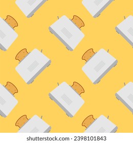 seamless pattern with cute toaster and toast cartoon style. Home appliances theme toaster cartoon seamless pattern background.