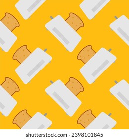 seamless pattern with cute toaster and toast cartoon style. Home appliances theme toaster cartoon seamless pattern background.