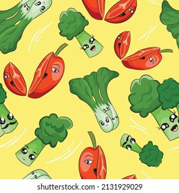 Seamless Pattern With Cute Tomato And Mustard Cartoon