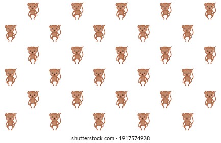 Nahtlose Muster süßer Spinnenaffen in hellbrauner Farbe mit rosafarbenen Wangen auf weißem Hintergrund. Bewunderte afrikanische Tiere. Für Textilien, Babyartikel, Bekleidung. Vektorgrafik.