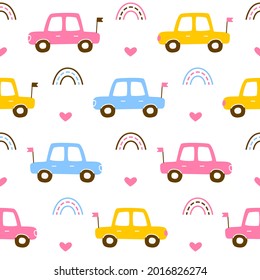 Seamless pattern with cute toys cars - cartoon background for children textile and wrapping design