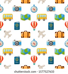 seamless pattern cute travel. cartoon style isolated on white background. illustration vector.
