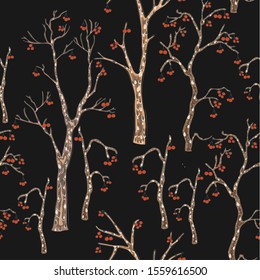 Seamless Pattern with Cute Trees. Hand Drawn Detailed Design. Scandinavian Style. Vector Illustration
