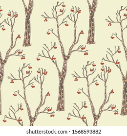 Seamless Pattern with Cute Trees. Hand Drawn Detailed Design. Scandinavian Style. Vector Illustration
