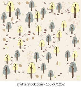 Seamless Pattern with Cute Trees and in pastel colors.  Scandinavian Style. Vector Illustration. Vector Illustration