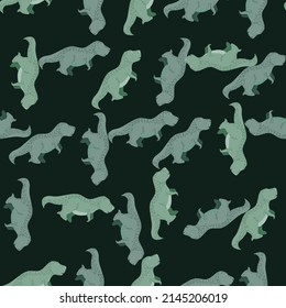 Seamless pattern cute T-Rex dino. Background of funny dinosaurs in doodle style. Repeated design texture for printing, fabric, wrapping, wallpaper, tissue. Vector illustration.
