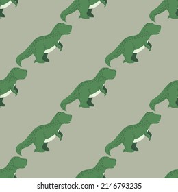 Seamless pattern cute T-Rex dino. Background of funny dinosaurs in doodle style. Repeated design texture for printing, fabric, wrapping, wallpaper, tissue. Vector illustration.