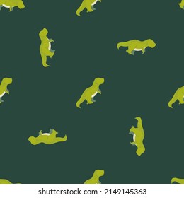 Seamless pattern cute T-Rex dino. Background of funny dinosaurs in doodle style. Repeated design texture for printing, fabric, wrapping, wallpaper, tissue. Vector illustration.