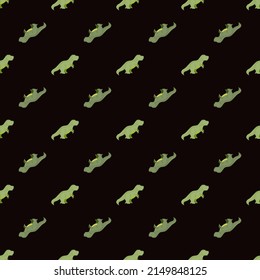 Seamless pattern cute T-Rex dino. Background of funny dinosaurs in doodle style. Repeated design texture for printing, fabric, wrapping, wallpaper, tissue. Vector illustration.