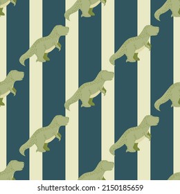 Seamless pattern cute T-Rex dino. Background of funny dinosaurs in doodle style. Repeated design texture for printing, fabric, wrapping, wallpaper, tissue. Vector illustration.