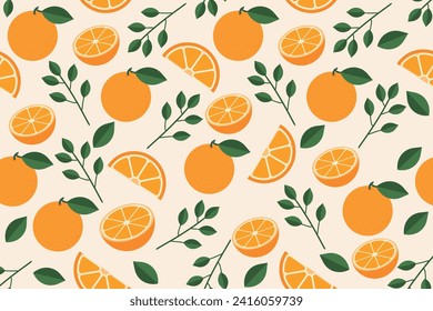 Seamless pattern with cute tropical fruit orange. Cute summer background for fabrics, decorative paper, textile print. Templates for celebration, ads, branding, banner, cover, label, poster