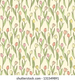 Seamless pattern with cute tulips in pastel tints #1