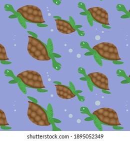 Seamless pattern with cute turtles in the water