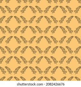 Seamless pattern with cute twig symmetric on a yellow background for textile wallpaper, packaging design and interior decoration