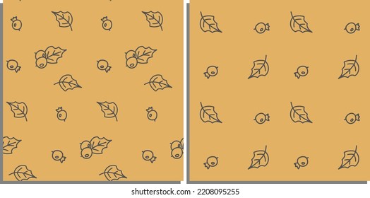 Patrón sin foco con ramas lindas, hojas y bayas. Patrón de empaque. El lindo dibujo de los niños. Ornamento vectorial. Un simple dibujo de línea.