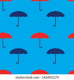 Seamless pattern with cute umbrella in flat style.  Rainy weather. Vector illustration. 