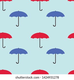 Seamless pattern with cute umbrella in flat style.  Rainy weather. Vector illustration. 