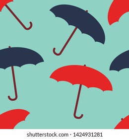 Seamless pattern with cute umbrella in flat style.  Rainy weather. Vector illustration. 