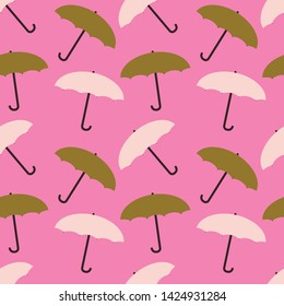 Seamless pattern with cute umbrella in flat style.  Rainy weather. Vector illustration. 