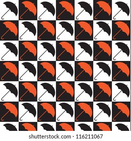 Seamless pattern with cute umbrellas / Checkerboard