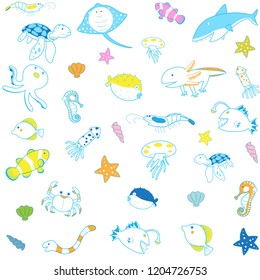Seamless pattern of cute underwater animals