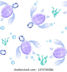 Seamless pattern of cute underwater turtle