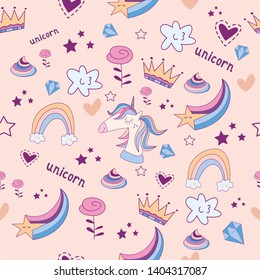 Seamless pattern with cute unicorn